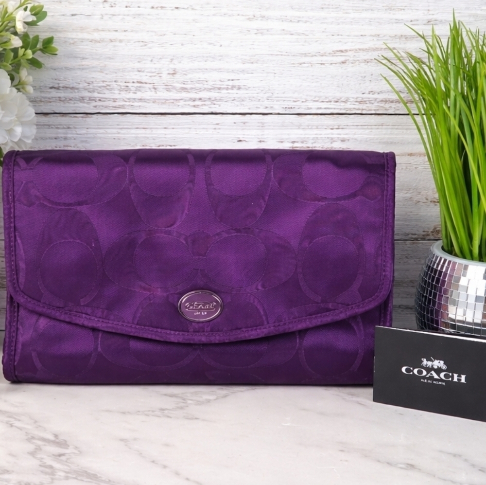 COACH VINTAGE HTF RARE PURPLE SIGNATURE NYLON TRAVEL ORGANIZER COSMETIC BAG GUC